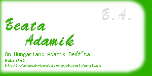 beata adamik business card